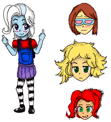 Size: 300x329 | Tagged: safe, artist:starwantrix, character:trixie, oc, my little pony:equestria girls, blushing, crossover, cute, death road to canada, game, middle finger, pixel art, smug, story in the source, story included, vulgar