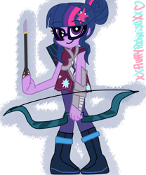 Size: 1024x1229 | Tagged: safe, artist:xxfluffypachirisuxx, character:twilight sparkle, character:twilight sparkle (scitwi), species:eqg human, equestria girls:friendship games, g4, my little pony: equestria girls, my little pony:equestria girls, archery, arrow, bow (weapon), bow and arrow, female, simple background, solo, transparent background, weapon