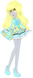 Size: 1168x2704 | Tagged: safe, artist:angelamusic13, character:derpy hooves, my little pony:equestria girls, clothing, dress, female, high heels, platform heels, platform shoes, purse, shoes, simple background, solo, tongue out, transparent background