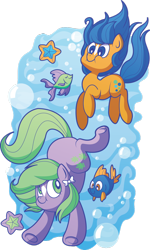 Size: 600x999 | Tagged: safe, artist:xkappax, character:bubbles (g1), g1, bubble, fish, g1 to g4, generation leap, seashell (g1), simple background, star (coat marking), starfish, swimming, transparent background, underwater