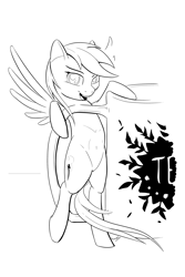 Size: 4000x6000 | Tagged: safe, artist:madgehog, character:rainbow dash, species:pegasus, species:pony, blushing, cute, dashabetes, female, lineart, looking at you, mare, micro, mug, open mouth, playful, spread wings, wingboner, wings