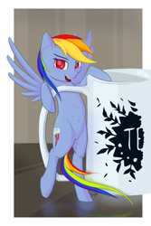 Size: 4000x6000 | Tagged: safe, artist:madgehog, character:rainbow dash, species:pegasus, species:pony, belly, belly button, blushing, colored, cute, dashabetes, female, looking at you, mare, micro, mug, open mouth, playful, spread wings, wingboner, wings