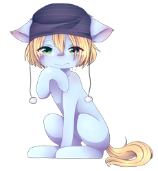 Size: 2073x2256 | Tagged: safe, artist:shiromidorii, oc, oc:shiro, species:earth pony, species:pony, beanie, clothing, crying, female, hat, high res, mare, simple background, sitting, solo, transparent background