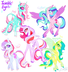 Size: 800x840 | Tagged: safe, artist:creeate97, character:fizzy, character:galaxy (g1), character:masquerade (g1), character:sweet stuff, character:whizzer, species:classical unicorn, species:earth pony, species:pegasus, species:pony, species:twinkle eyed pony, species:unicorn, g1, cloven hooves, cute, feathered fetlocks, female, fizzybetes, galaxydorable, leonine tail, mare, masqueradorable, redesign, simple background, sweet sweet stuff, unshorn fetlocks, white background, whizzabetes