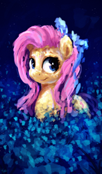 Size: 2250x3838 | Tagged: safe, artist:thefloatingtree, character:fluttershy, species:pegasus, species:pony, abstract background, bust, female, mare, portrait, solo