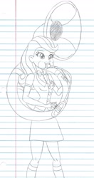 Size: 1073x2025 | Tagged: safe, artist:haleyc4629, character:beauty brass, my little pony:equestria girls, female, lined paper, monochrome, musical instrument, solo, sousaphone, traditional art, tuba