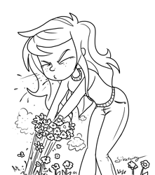 Size: 6620x7482 | Tagged: safe, artist:silverwing, character:wallflower blush, species:human, my little pony:equestria girls, absurd resolution, clothing, female, flower, jeans, pants, pollen, sketch, sneezing, sweater, wallflower and plants