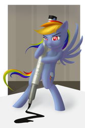 Size: 4000x6000 | Tagged: safe, artist:madgehog, character:rainbow dash, species:pegasus, species:pony, colored, copic, cute, dashabetes, drawing, female, looking at you, mare, micro, smiling, smirk, spread wings, teeth, wingboner, wings