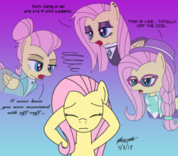Size: 1000x877 | Tagged: safe, artist:pheeph, character:fluttershy, episode:fake it 'til you make it, businessmare, fluttergoth, frown, goth, gothic, hipstershy, multiple personality, severeshy