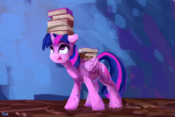 Size: 1828x1220 | Tagged: safe, artist:thefloatingtree, character:twilight sparkle, character:twilight sparkle (alicorn), species:alicorn, species:pony, adorkable, balancing, book, bookhorse, cute, dork, female, mare, solo, that pony sure does love books, tongue out, twiabetes