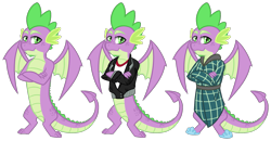 Size: 1607x834 | Tagged: safe, artist:sweethearttarot, character:spike, species:dragon, nextgen:tarotverse, claws, clothing, crossed arms, jacket, male, next generation, older, older spike, robe, rockabilly, scales, simple background, slippers, solo, tail, tarotverse, transparent background, winged spike, wings