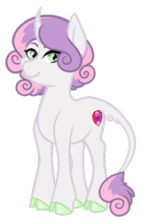Size: 399x628 | Tagged: safe, artist:sweethearttarot, character:apple bloom, character:scootaloo, character:sweetie belle, species:classical unicorn, species:pony, species:unicorn, nextgen:tarotverse, cloven hooves, curved horn, cutie mark, cutie mark crusaders, female, horn, leonine tail, older, older sweetie belle, short hair, simple background, solo, tarotverse, transparent background