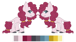 Size: 1198x667 | Tagged: safe, artist:sweethearttarot, character:pinkie pie, character:prince rutherford, oc, parent:pinkie pie, parent:prince rutherford, parents:pinkieford, color palette, commission, custom, hybrid, interspecies offspring, irl, next generation, offspring, photo, reference sheet, simple background, solo, toy, transparent background, yakony