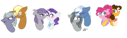 Size: 2837x867 | Tagged: safe, artist:thepegasisterpony, character:cheese sandwich, character:limestone pie, character:marble pie, character:maud pie, character:pinkie pie, character:pokey pierce, character:rarity, character:trenderhoof, ship:cheesepie, ship:rarimaud, blushing, crack shipping, female, lesbian, male, marblepierce, shipping, simple background, straight, transparent background, trenderstone