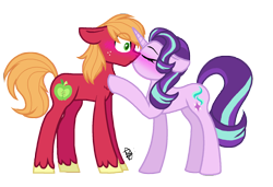 Size: 1700x1160 | Tagged: safe, artist:thepegasisterpony, character:big mcintosh, character:starlight glimmer, species:earth pony, species:pony, species:unicorn, ship:glimmermac, blushing, female, kissing, male, shipping, simple background, straight, transparent background