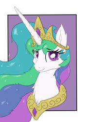 Size: 707x1000 | Tagged: safe, artist:bigshot232, derpibooru original, character:princess celestia, species:alicorn, species:pony, bust, jewelry, looking at you, necklace, smiling