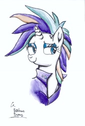Size: 1594x2358 | Tagged: safe, artist:chiptunebrony, character:rarity, episode:it isn't the mane thing about you, g4, my little pony: friendship is magic, alternate hairstyle, bust, clean, copic, finished version, ink, looking at you, name, punk, punkity, restoration, signature, traditional art, watercolor painting