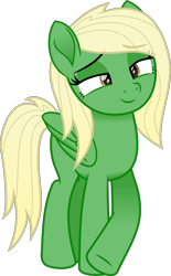 Size: 1492x2413 | Tagged: safe, artist:peahead, oc, oc only, species:pegasus, species:pony, my little pony: the movie (2017), blonde, brown eyes, crossed legs, female, lidded eyes, looking at you, mare, movie accurate, simple background, smiling, solo, transparent background, vector
