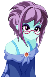 Size: 562x892 | Tagged: safe, artist:rosemile mulberry, character:sunny flare, my little pony:equestria girls, alternate hair color, clothing, female, glasses, nightgown, off shoulder, simple background, solo, white background
