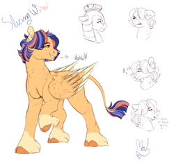 Size: 2800x2600 | Tagged: safe, artist:mah521, oc, oc:slicing wind, parent:flash sentry, parent:moondancer, parents:flashdancer, species:pegasus, species:pony, cloven hooves, female, helmet, high res, mare, offspring, reference sheet, solo, two toned wings