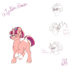 Size: 2800x2600 | Tagged: safe, artist:mah521, oc, oc:wysteria dawn, parent:flash sentry, parent:moondancer, parents:flashdancer, species:pony, species:unicorn, female, filly, glasses, high res, offspring, one eye closed, reference sheet, solo, wink