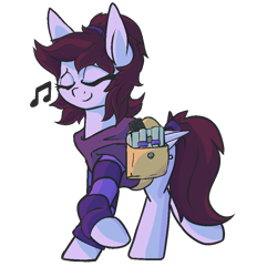 Size: 850x880 | Tagged: safe, artist:lux, oc, oc only, oc:pillow case, species:pony, animated, animated png, clothing, female, frame by frame, hoodie, mare, music, music notes, saddle bag, simple background, smiling, solo, super nintendo, transparent background, walk cycle, walking, walkman