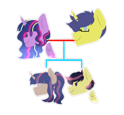 Size: 1230x1146 | Tagged: safe, artist:artistcoolpony, character:comet tail, character:twilight sparkle, oc, parent:comet tail, parent:twilight sparkle, parents:cometlight, species:pegasus, species:pony, species:unicorn, ship:cometlight, family, family tree, female, floating wings, male, offspring, shipping, simple background, straight, transparent background