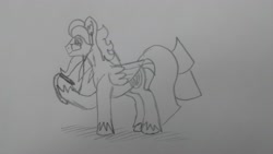 Size: 2560x1440 | Tagged: safe, artist:summerium, oc, oc only, oc:summer lights, species:pegasus, species:pony, glasses, phone, photo, traditional art