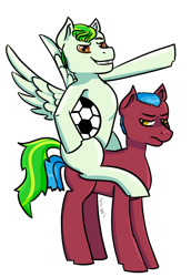 Size: 2000x2900 | Tagged: safe, artist:kiwiscribbles, oc, oc only, species:pony, blank flank, football, horse riding a horse, simple background, sports, transparent background