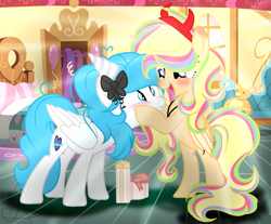 Size: 1647x1361 | Tagged: safe, artist:xxmelody-scribblexx, oc, oc only, oc:melody scribble, species:pegasus, species:pony, clothing, female, hat, mare, party hat, present
