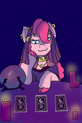 Size: 2000x3000 | Tagged: safe, artist:kiwiscribbles, character:pinkie pie, species:pony, candle, candlelight, card, female, gypsy pie, solo