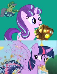 Size: 1136x1478 | Tagged: safe, artist:ponylover88, character:starlight glimmer, character:twilight sparkle, character:twilight sparkle (alicorn), species:alicorn, species:pony, species:unicorn, spoilers for another series, abuse, avengers: infinity war, disintegration, exploitable meme, glimmerposting, gulaged, i don't feel so good, imminent death, infinity gauntlet, infinity war, meme, this will end in communism, twilybuse, xk-class end-of-the-world scenario