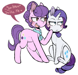 Size: 947x913 | Tagged: safe, artist:urbanqhoul, character:rarity, character:suri polomare, species:earth pony, species:pony, species:unicorn, ship:surity, blushing, female, lesbian, looking away, mare, shipping, simple background, transparent background