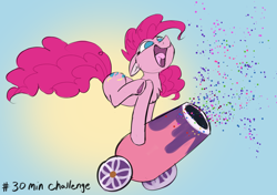 Size: 2760x1940 | Tagged: safe, artist:veesocks, character:pinkie pie, species:earth pony, species:pony, 30 minute art challenge, confetti, female, happy, mare, open mouth, party cannon, smiling