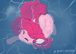 Size: 2500x1800 | Tagged: safe, artist:veesocks, character:pinkie pie, species:earth pony, species:pony, 30 minute art challenge, cute, diapinkes, eyes closed, female, mare, overhead view, swimming, top down, water, wet