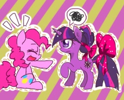 Size: 1680x1356 | Tagged: safe, artist:black dog, character:pinkie pie, character:twilight sparkle, character:twilight sparkle (unicorn), species:pony, species:unicorn, drawing, mobile, sketchbook mobile, smiling, twilight is not amused, unamused