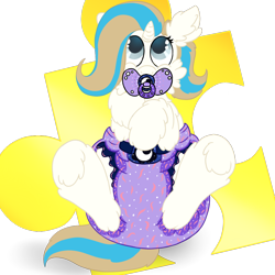 Size: 1000x1000 | Tagged: safe, artist:plinkie_poi, oc, oc only, oc:serena lovehart, species:pony, species:unicorn, banjo kazooie, cheek fluff, chest fluff, diaper, ear fluff, female, filly, foal, pacifier, simple background, solo, transparent background