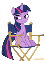 Size: 2917x3938 | Tagged: safe, artist:potato22, character:twilight sparkle, character:twilight sparkle (alicorn), species:alicorn, species:pony, episode:horse play, g4, my little pony: friendship is magic, chair, director's chair, female, mare, simple background, solo, transparent background, vector