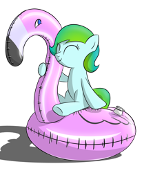 Size: 1400x1700 | Tagged: safe, artist:bladedragoon7575, oc, oc only, oc:delphina depths, species:pony, female, flamingo, inflatable, simple background, smiling, transparent background