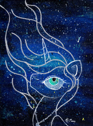Size: 1481x2000 | Tagged: safe, artist:lailyren, artist:moonlight-ki, character:princess luna, acrylic painting, female, galaxy, looking up, solo, traditional art