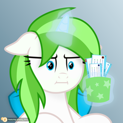 Size: 3208x3208 | Tagged: safe, artist:potato22, oc, oc only, oc:minty root, episode:marks for effort, g4, my little pony: friendship is magic, bow tie, cup, error message, floating, floppy ears, horn, i mean i see, magic, meme, simple background, solo