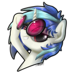 Size: 2000x2000 | Tagged: safe, artist:phoenixrk49, character:dj pon-3, character:vinyl scratch, species:pony, species:unicorn, bust, female, glasses, looking at you, mare, simple background, solo, white background
