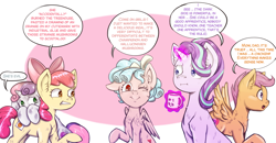 Size: 1300x678 | Tagged: safe, artist:brother-lionheart, character:apple bloom, character:cozy glow, character:scootaloo, character:starlight glimmer, character:sweetie belle, species:earth pony, species:pegasus, species:pony, species:unicorn, episode:marks for effort, episode:slice of life, g4, my little pony: friendship is magic, bow, coffee mug, comic, crossover, cutie mark, cutie mark crusaders, dialogue, empathy cocoa, evil, female, filly, foal, food, glowing horn, hallucination, high, high as fuck, i mean i see, magic, magic aura, mare, mug, one eye closed, orange, pure concentrated unfiltered evil of the utmost potency, pure unfiltered evil, quintet, scared, scootachicken, shrooms, sith, sithlight glimmer, speech bubble, star wars, telekinesis, the cmc's cutie marks, wink