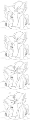 Size: 1704x7016 | Tagged: safe, artist:heddopen, oc, oc only, oc:diamond frost, oc:noot, species:earth pony, species:pegasus, species:pony, comic, dianoot, ear fluff, female, food, grayscale, male, monochrome, oc x oc, pocky, shipping, short comic, straight, wings