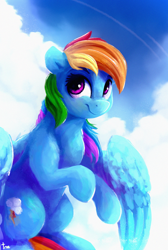 Size: 2700x4014 | Tagged: safe, artist:thefloatingtree, character:rainbow dash, species:pegasus, species:pony, cloud, female, mare, sitting, sky, solo