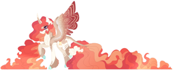 Size: 2948x1200 | Tagged: safe, artist:owl-clockwork, base used, character:princess celestia, species:alicorn, species:pony, alternate design, chest fluff, cloven hooves, coat markings, colored hooves, colored wings, curved horn, female, huge mane, huge tail, impossibly long hair, impossibly long tail, leonine tail, redesign, simple background, solo, unshorn fetlocks, white background