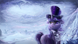 Size: 800x450 | Tagged: safe, artist:nemo2d, character:snowfall frost, character:starlight glimmer, species:pony, species:unicorn, episode:a hearth's warming tail, g4, my little pony: friendship is magic, bad end, clothing, female, hat, mare, ponyville, sad, snow storm, solo, top hat, windigo