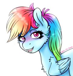 Size: 493x509 | Tagged: safe, artist:aaa-its-spook, character:rainbow dash, species:pegasus, species:pony, blushing, chest fluff, female, looking at you, solo