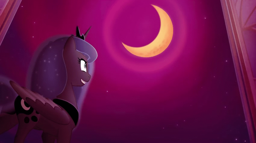 Size: 850x478 | Tagged: dead source, safe, artist:anima-dos, artist:duo cartoonist, artist:lionheartcartoon, character:princess luna, species:alicorn, species:pony, angry, animated, beautiful, female, full moon, gif, looking up, mane, mare, moon, red sky, solo, the moon rises, youtube link