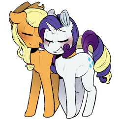 Size: 751x727 | Tagged: safe, artist:urbanqhoul, character:applejack, character:rarity, species:earth pony, species:pony, species:unicorn, ship:rarijack, blushing, clothing, cowboy hat, cute, dawwww, eyes closed, female, hat, intertwined tails, jackabetes, lesbian, love, mare, raribetes, shipping, simple background, transparent background